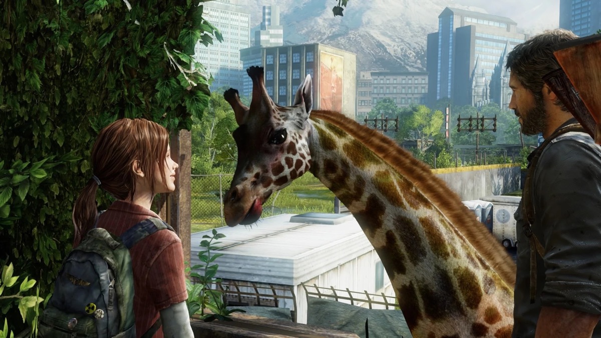 Joel and Ellie meet monsieur giraffe in the original Last of Us game.