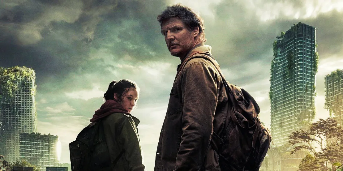 The Last of Us season 1 poster, with Bella Ramsey and Pedro Pascal 