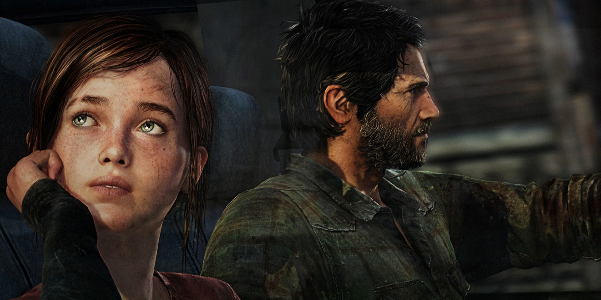 Ellie and Joel in a car in The Last of Us video game