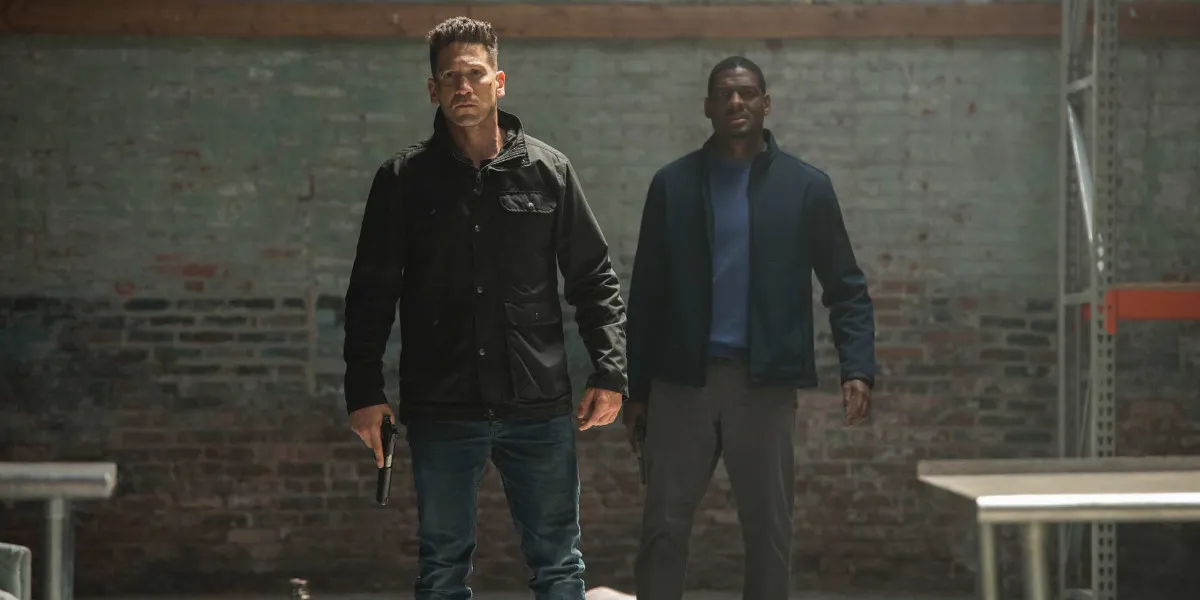 Jon Bernthal as Frank Castle and Jason R. Moore as Curtis Hoyle in The Punisher season 2