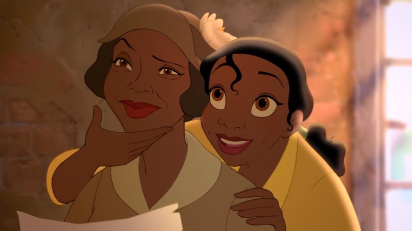 Tiana and her mom looking up in The Princess and The Frog. 