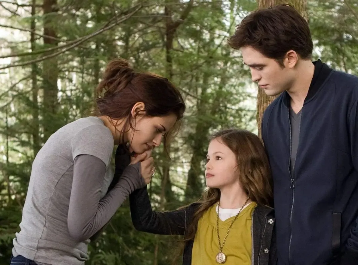 Edward and Bella talk to their daughter Renesmee in the final instalment of the Twilight Saga, Breaking Dawn Part 2