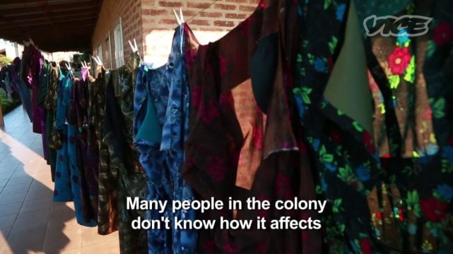 Women's and girls clothes hanging to dry in "Ghost Rapes of Bolivia."