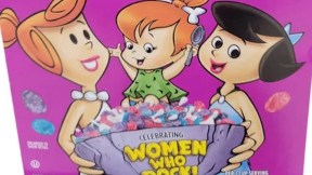 Berry Pebbles Limited Edition Cereal with female flintstones characters, with caption 