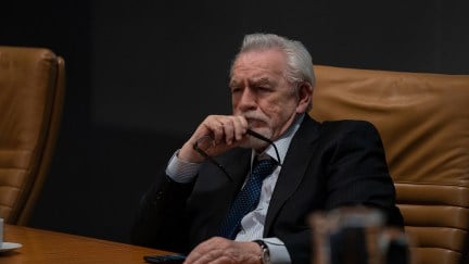 Brian Cox as Logan Roy on Succession looking shook