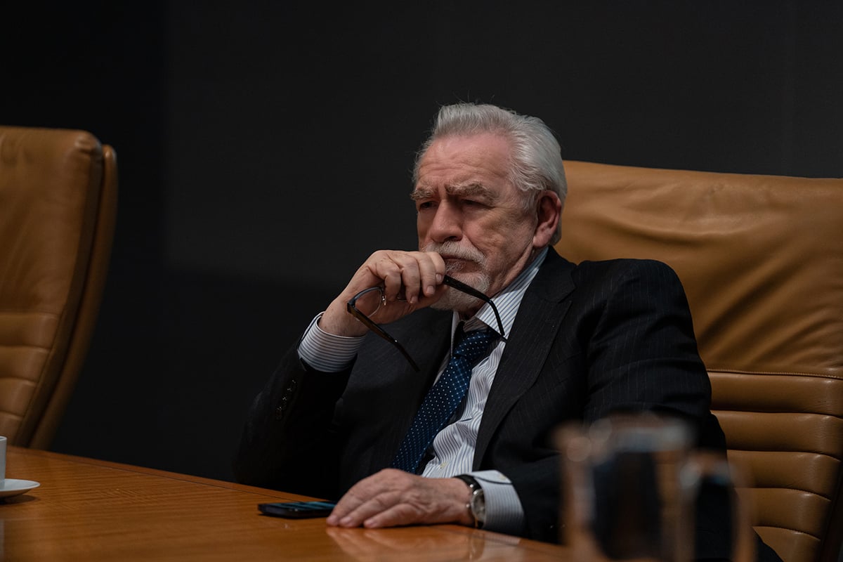 Brian Cox as Logan Roy on Succession looking shook
