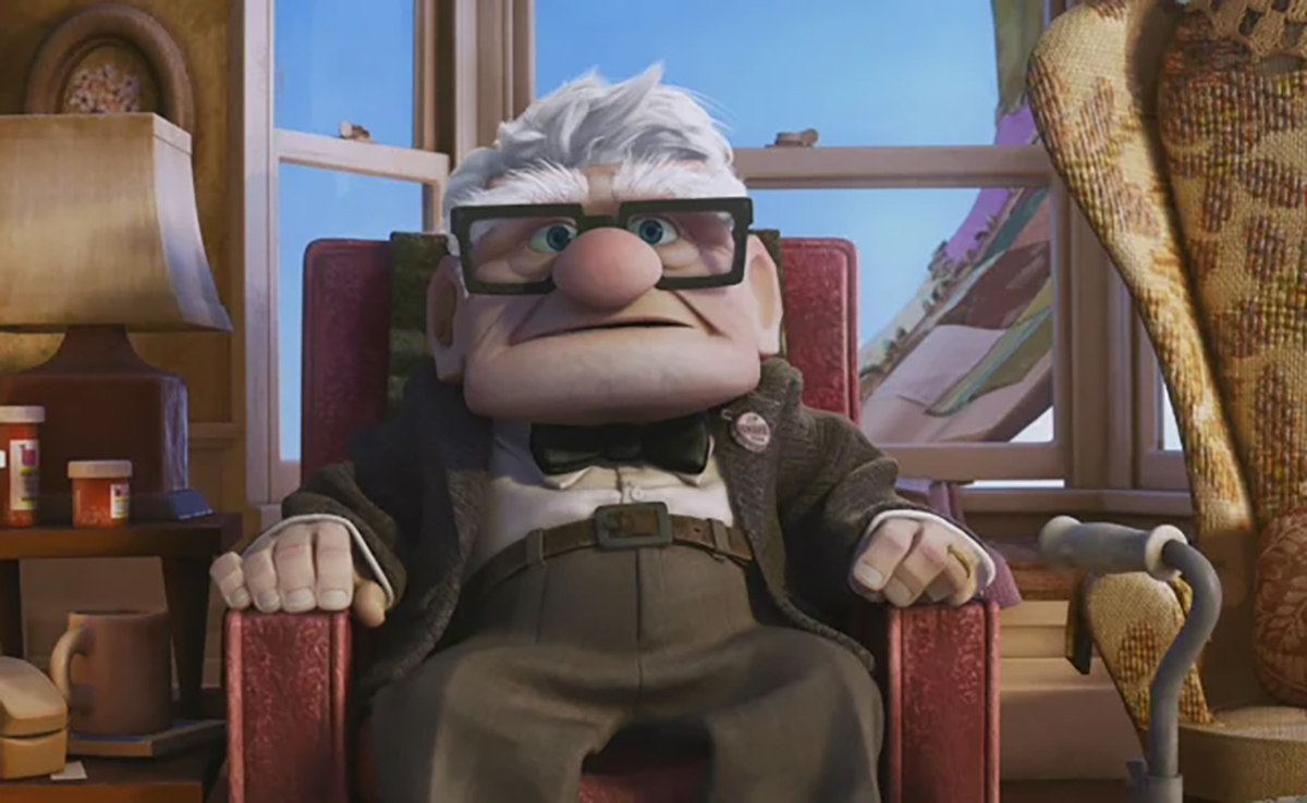 Carl Fredricksen sitting in his chair in Up