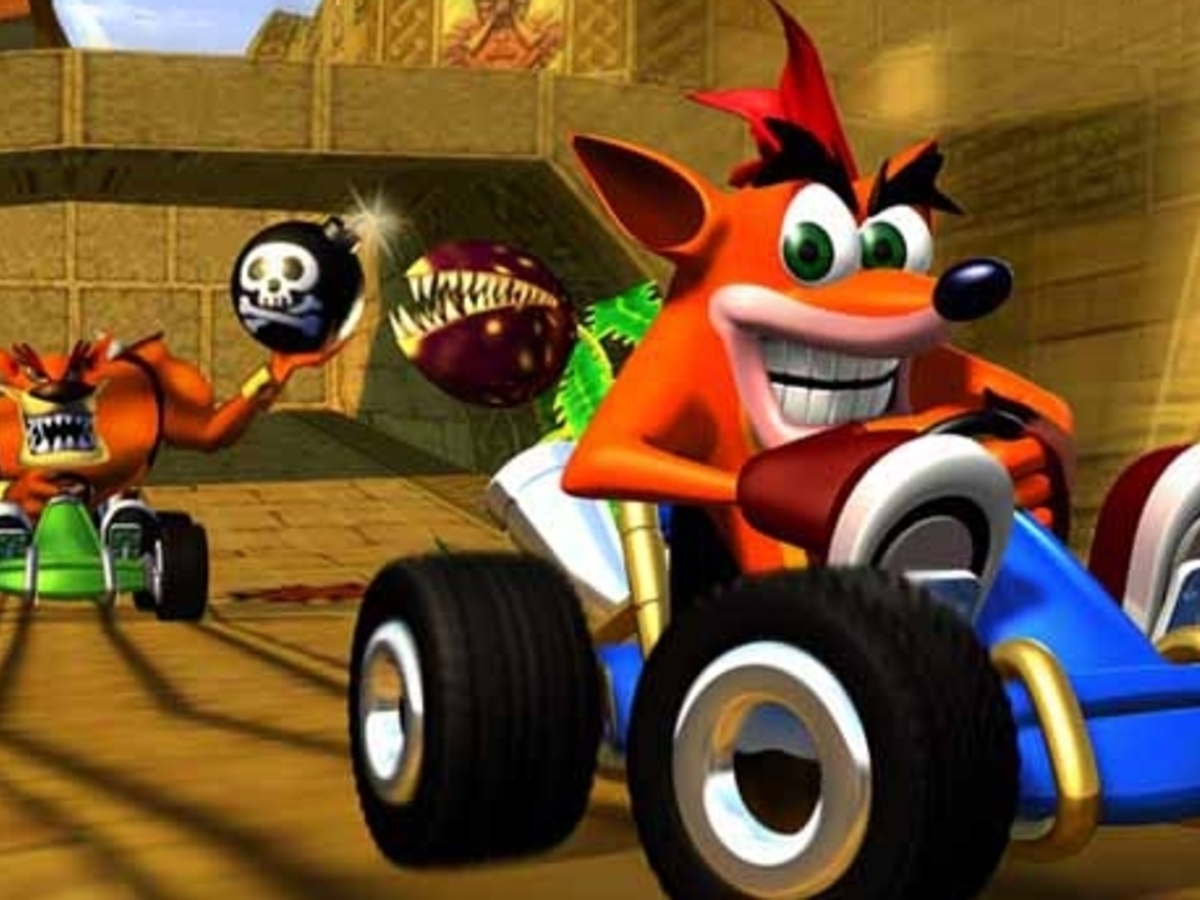 Crash beating Tiny in a race 