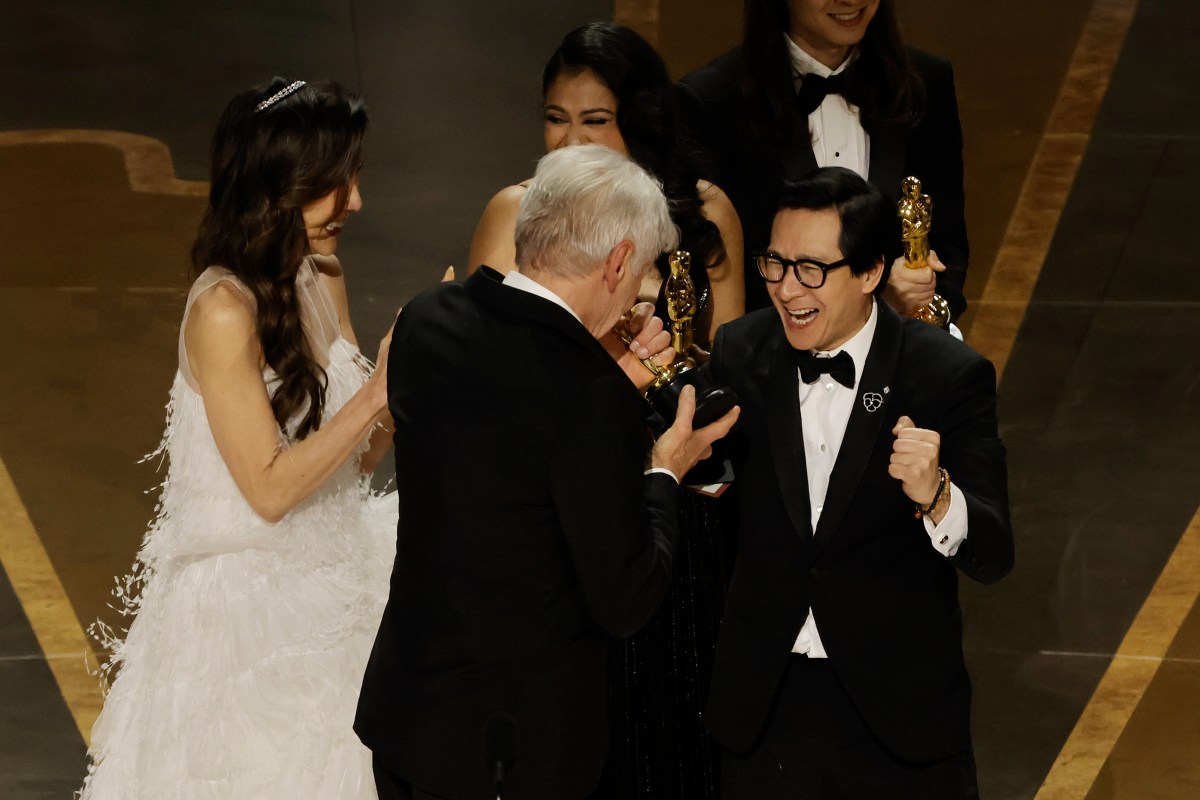 Harrison Ford and Ke Huy Quan Cheering at Each Other
