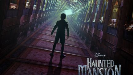 Haunted Mansion poster showing warped hallway.