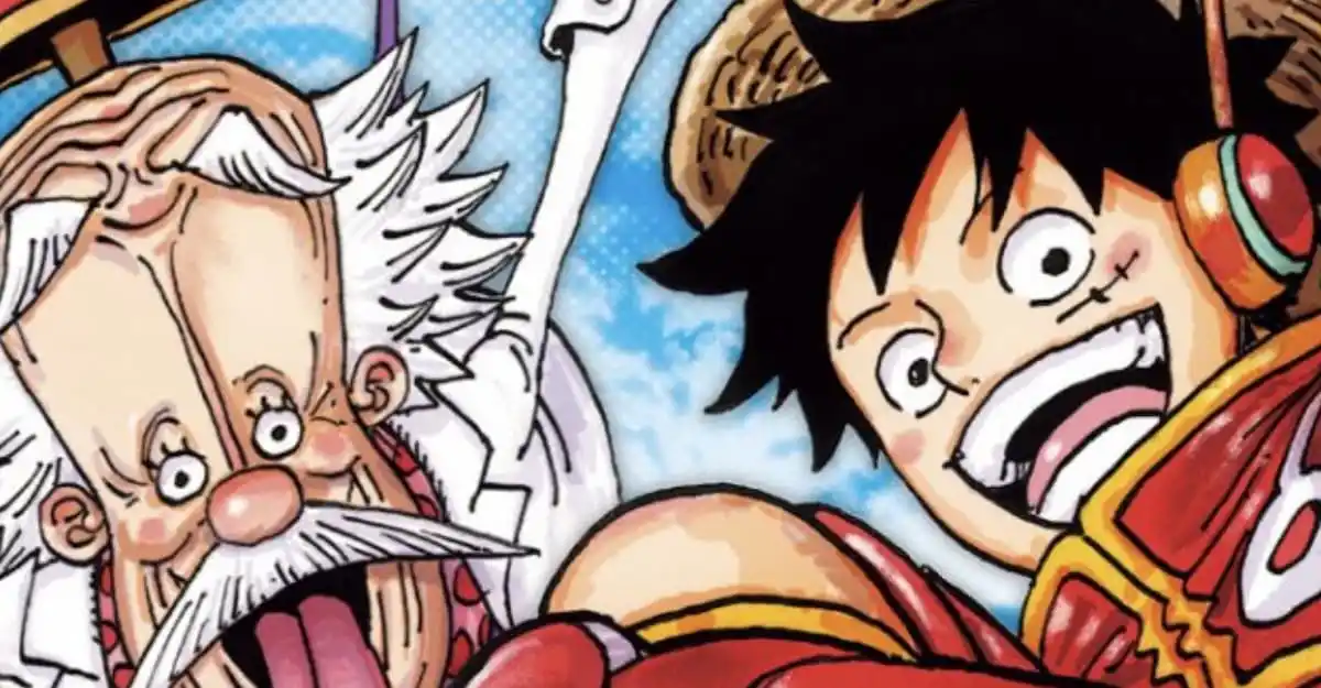 Luffy and Vegapunk from One Piece on the cover of Weekly Shounen Jump