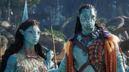 Ronal and Tonowari look out at the water in Avatar: The Way of Water.