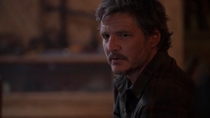 Pedro Pascal as Joel Miller looking sad in the Last of Us