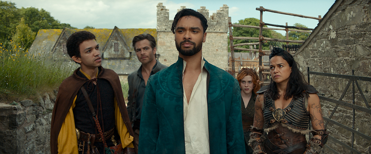 Regé-Jean Page, Justice Smith, Chris Pine, Sophia Lillis, and Michelle Rodriguez in Dungeons & Dragons