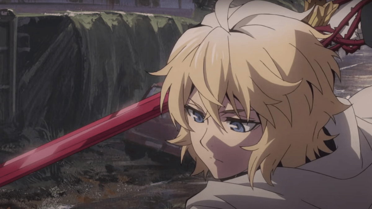 Mika from Seraph of the end with a sword