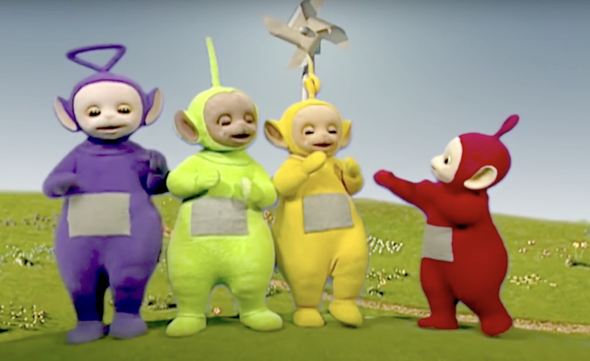 All four Teletubbies in the series' intro.