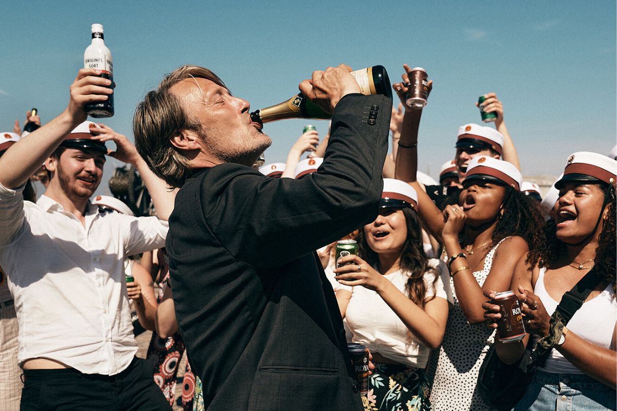 Still of people celebrating from 2020 movie "Another Round."