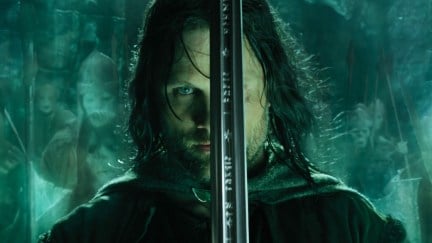 Aragorn carrying the sword Narsil in The Lord of the Rings: The Return of the King