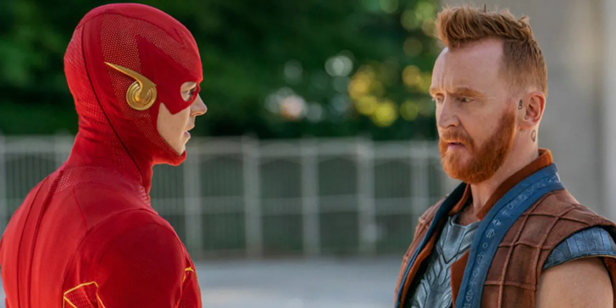 Grant Gustin as The Flash and Tony Curran as Despero talking to each other in The Flash's Armageddon five-part special