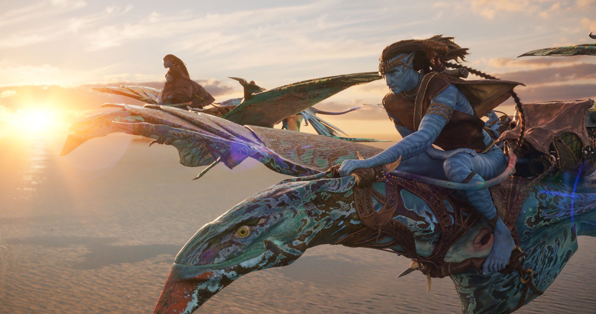 Jake Sully and Neytiri fly to the Metkayina with their family in Avatar: The Way of Water