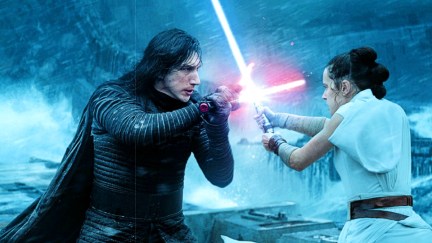 Daisy Ridley as Rey and Adam Driver as Kylo Ren in Star Wars: The Last Jedi