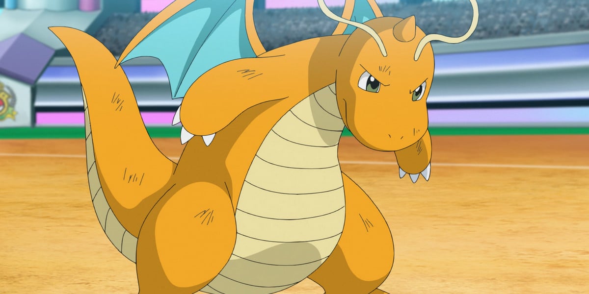 Dragonite in battle in Pokémon Journeys