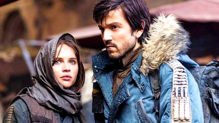 Felicity Jones as Jyn Erso and Cassian Andor as Diego Luna in Rogue One