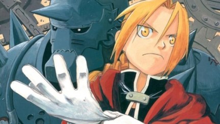 Brothers Edward and Alphonse Elric in a panel from Fullmetal Alchemist by mangaka Hiromu Awakawa
