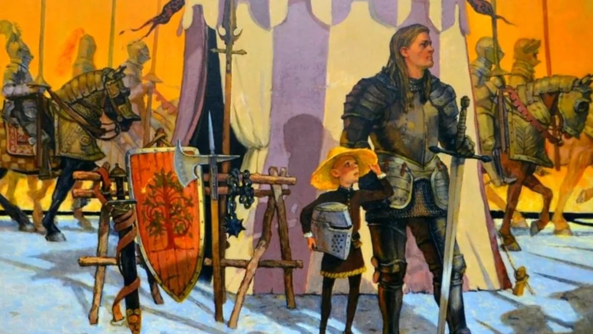An illustration of Ser Duncan the Tall and Egg in one of the print editions of The Hedge Knight