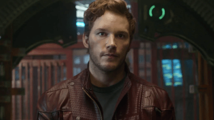 Peter Quill wears a leather jacket