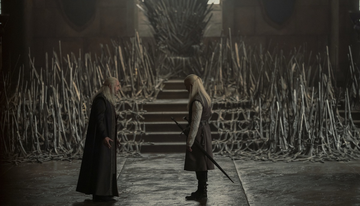 Viserys and Daemon Targaryen have their weekly family therapy session in front of the Iron Throne in House of the Dragon