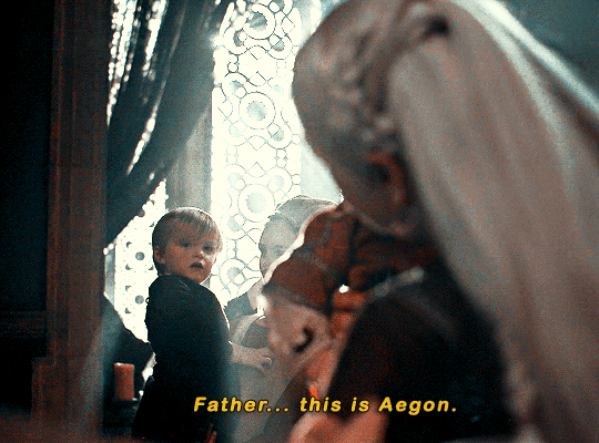 Rhaenyra introduces her two new children-cousins to her father, King Viserys I, in HBO's House of the Dragon