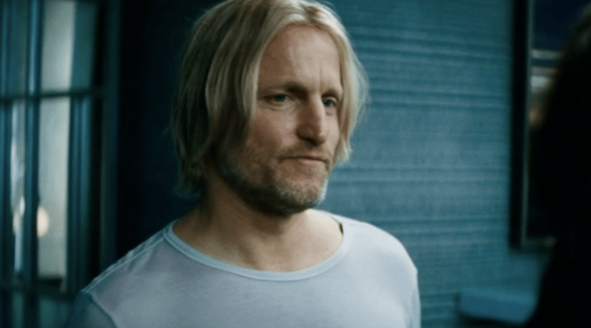 Haymitch Abernathy wears a plain long sleeve t-shirt