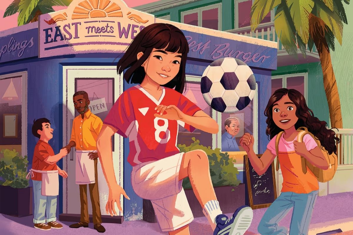 Image of MC playing soccer on the cover of Kelly's Yangs 'Key Player: A Front Desk Novel'