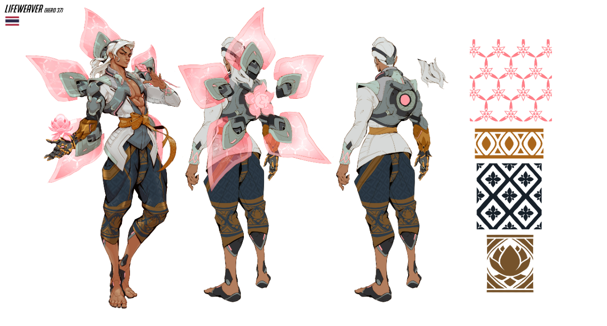Concept art showing the designs and styling of Lifeweaver in 'Overwatch 2' season 4