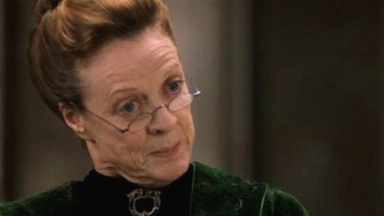Professor McGonagall (Maggie Smith) peers over her glasses, looking unimpressed in 'Harry Potter'