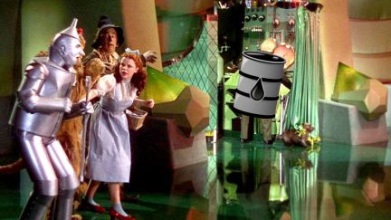 Gang from The Wizard of Oz realizes the Man Behind The Curtain is just the Oil and Plastics companies.