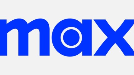 Max new streaming service logo, blue text on white background