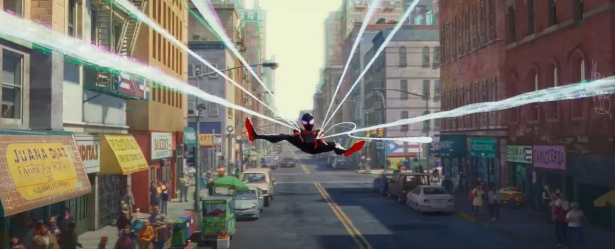 Miles Morales shooting webs in Spider-Man: Across the Spider-Verse