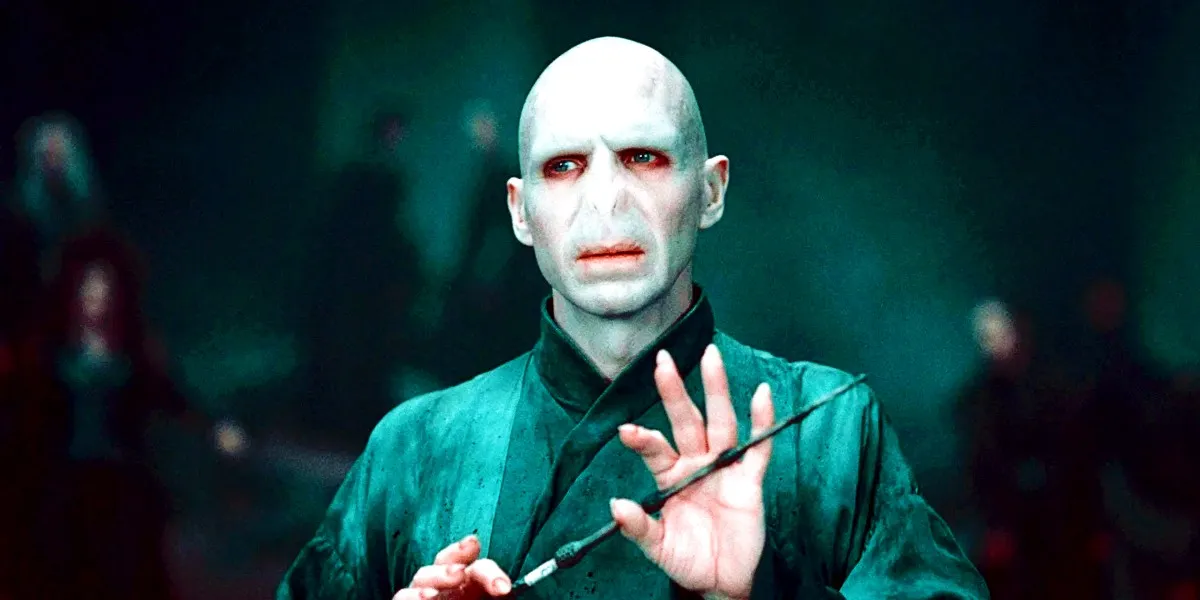 Ralph Fiennes as Voldemort with the Elder Wand in Harry Potter and the Deathly Hallows