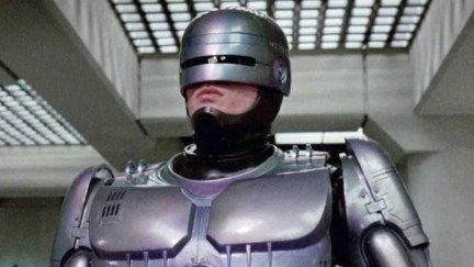 The movie version of robocop, not to be confused with real cop robots, a real thing in our real lives.