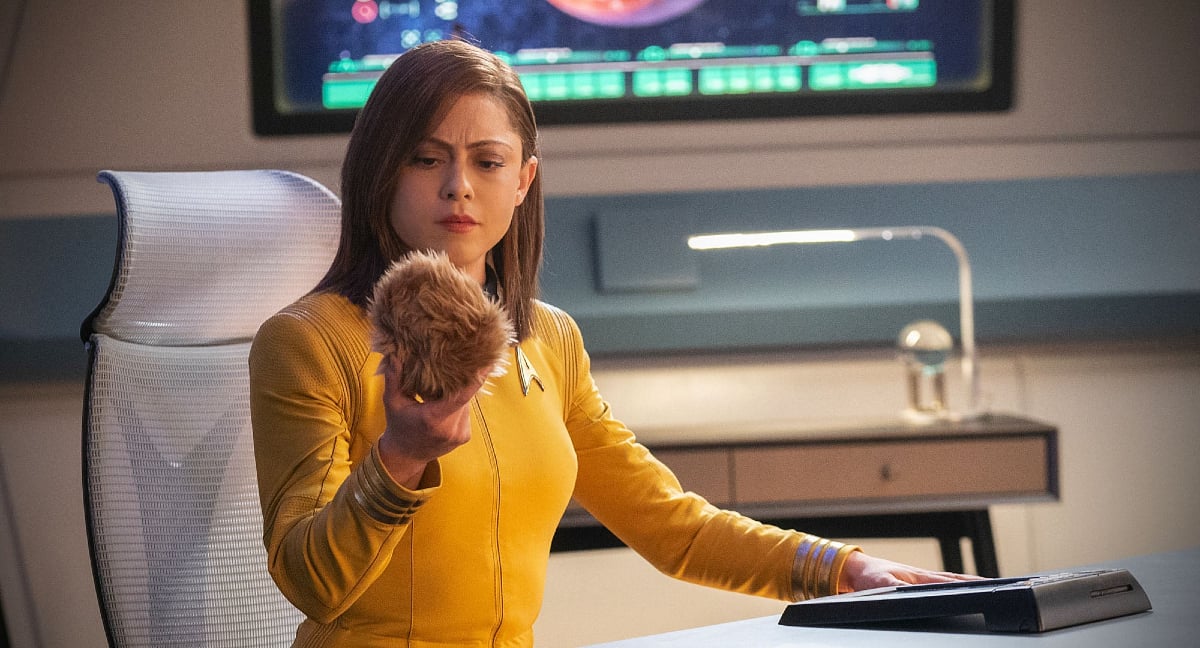 Captain Lynne Lucero (Rosa Salazar) holds a tribble in 'Star Trek: Short Treks'