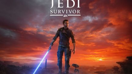 Star Wars Jedi: Survivor cover art of a Jedi holding a lightsaber, facing a fiery sky.