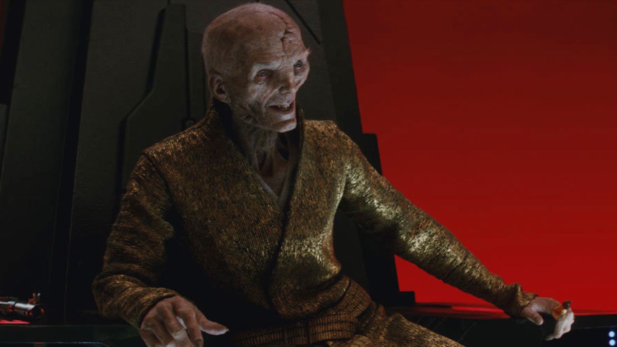 Supreme Leader Snoke, played by Andy Serkis, as he appeared in The Last Jedi