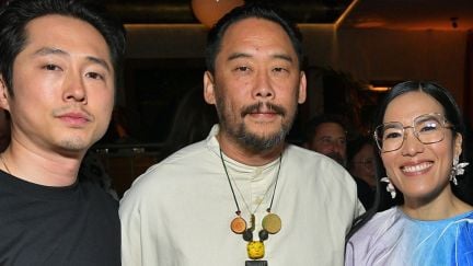 LOS ANGELES, CALIFORNIA - MARCH 30: (L-R) Steven Yeun, David Choe, Ali Wong and Lee Sung Jin (cropped) attend Netflix's Los Angeles premiere 
