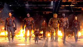 The Guardians of the Galaxy walking in Vol. 3
