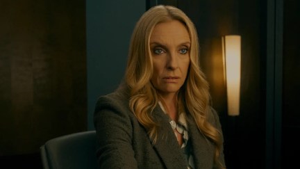 Toni Collette as Margot, frowning at someone off camera in The Power.
