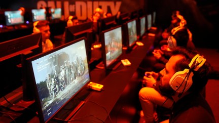 Rows of gamers play Call of Duty