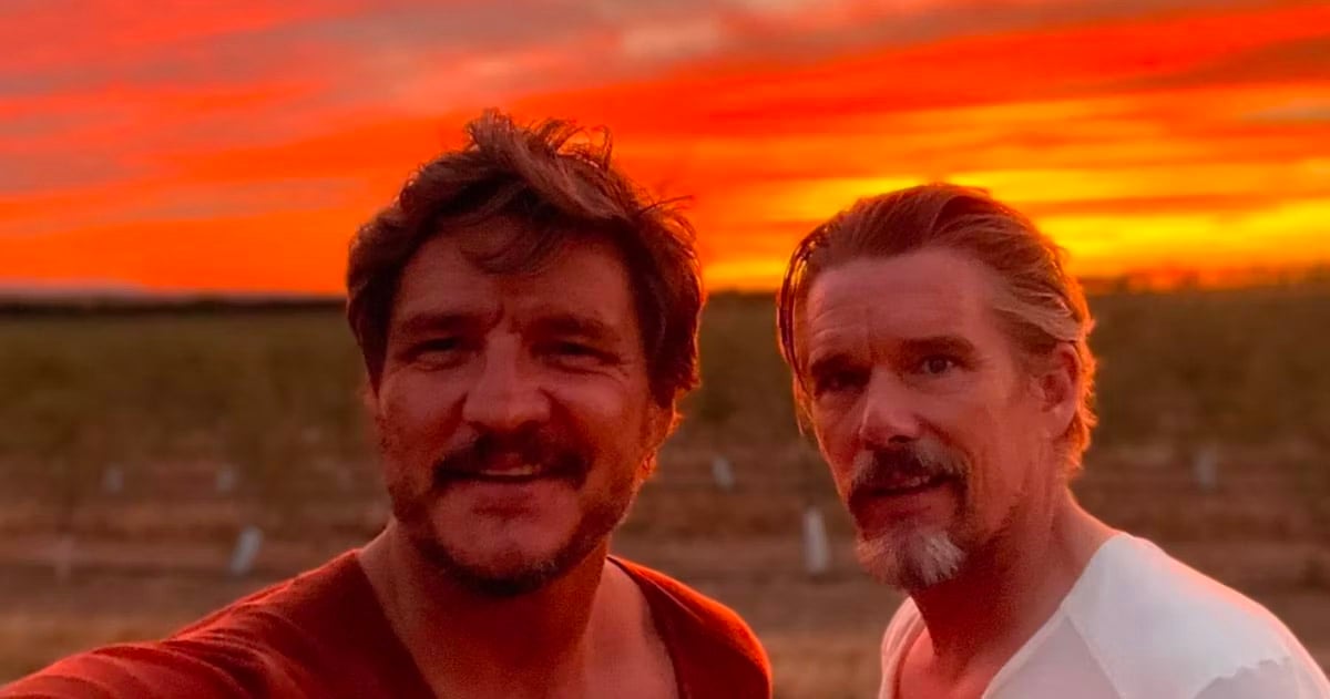 Ethan Hawke and Pedro Pascal and a sunset from Ethan Hawke's Instagram