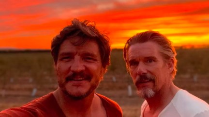 Ethan Hawke and Pedro Pascal and a sunset from Ethan Hawke's Instagram